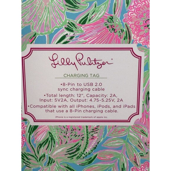 Lilly Pulitzer Charging Tag Micro USB Key Chain Key Fob New - Picture 6 of 7